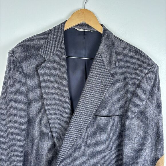 HUNT CLUB Tweed Wool Jacket Men 46R Navy w/ Elbow Patches Sport Coat Blazer - Picture 11 of 12